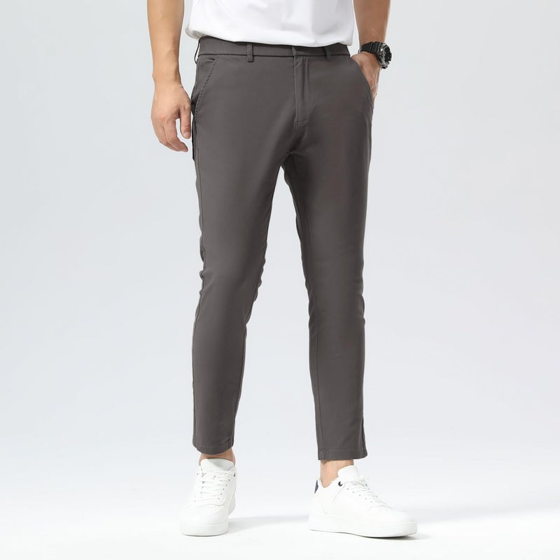 Plaid&Plain Men's Slim Fit Khaki Pants Stretch Cropped Chino Skinny Pants 130201 Grey 27 - Image 2